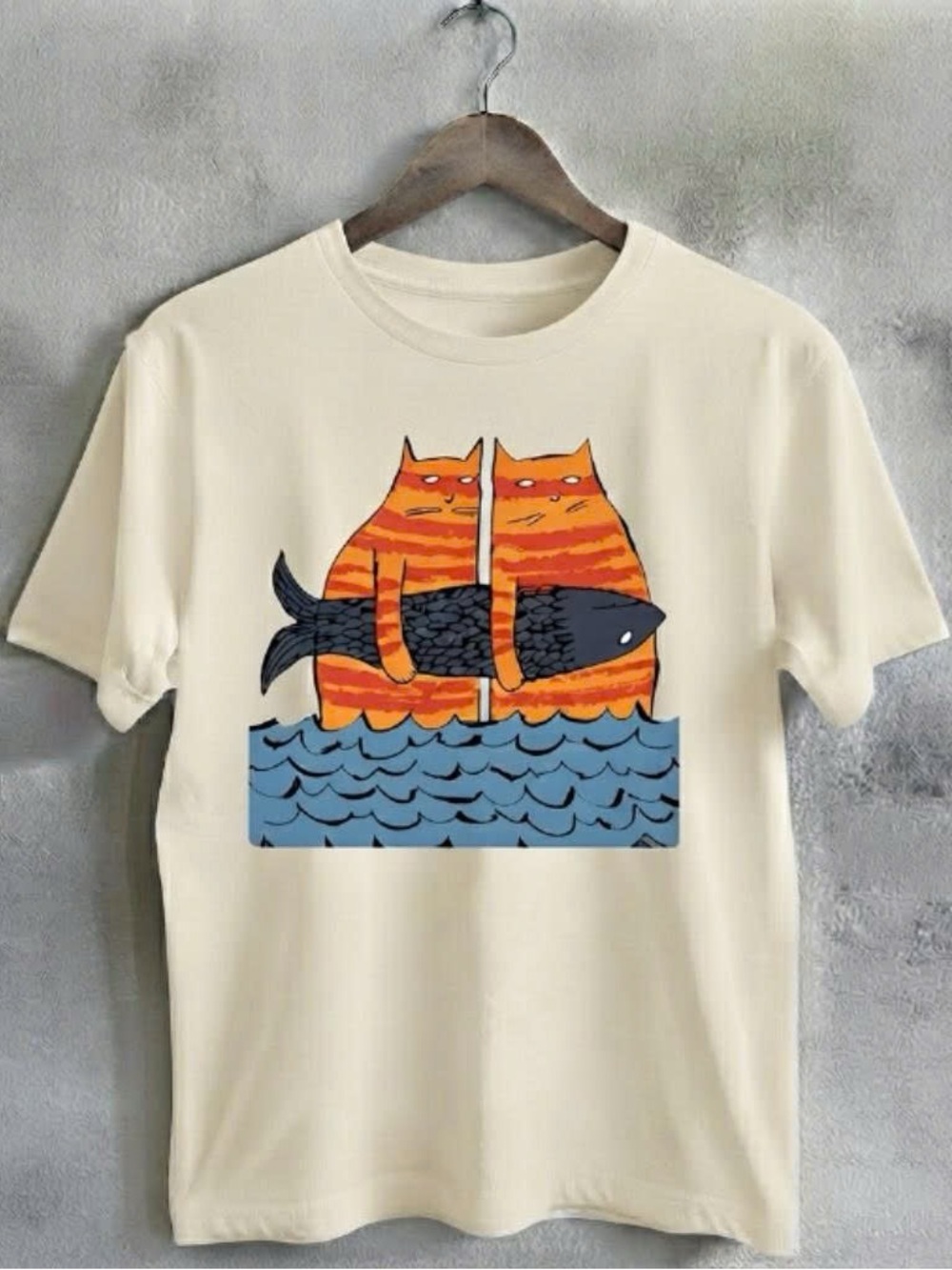 Funny Cats Holding Fish Gildan Graphic Shirt